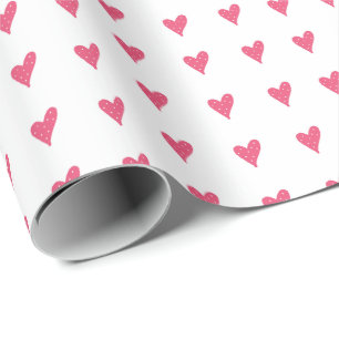 Papier Cadeau Motif de coeur rose moderne sur blanc