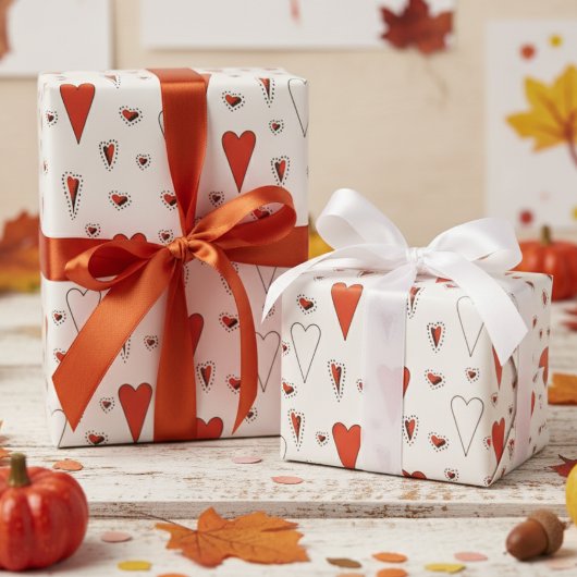 Papier Cadeau Motif de coeur tendance orange et noir