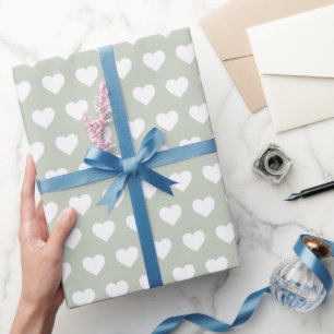 Papier Cadeau Motif de cœurs blancs jolis Pastel vert
