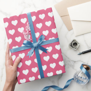 Papier Cadeau Motif de coeurs blancs jolis Rose Chaude