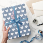 Papier Cadeau Motif de cœurs blancs jolis Vintage bleu<br><div class="desc">Un papier d'emballage festif, moderne et chic simple présente un joli motif de cœurs blancs sur un fond bleu vintage élégant. Enveloppez vos cadeaux avec amour, parfait pour la Saint-Valentin, les anniversaires, le mariage ou une baby shower ! Conçu exclusivement pour vous par Happy Dolphin Studio. Si vous avez besoin...</div>