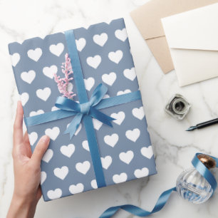 Papier Cadeau Motif de coeurs blancs jolis Vintage Bleu