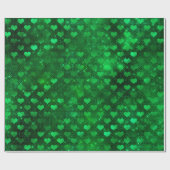 Papier Cadeau Motif de cœurs glamour vert émeraude (Plat)