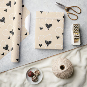 Papier Cadeau Motif de coeurs mignons noir et blanc