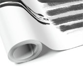 Papier Cadeau Motif de Coeurs Noir et Blanc Peint Chic (Coin rond)