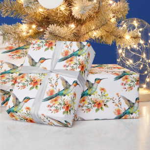 Papier Cadeau Motif De Colibris Et De Fleurs