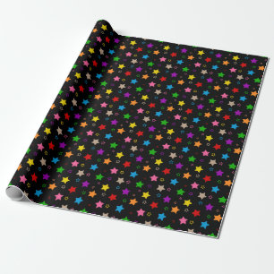 Papier Cadeau Motif de conception d'étoiles colorées noir