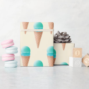 Papier Cadeau Motif de cône de glace bleu, jaune clair