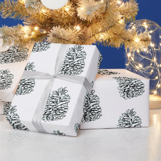 Papier Cadeau Motif de cône de pin dessiné à la main Noël