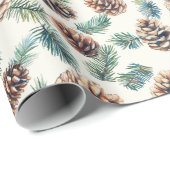 Papier Cadeau Motif de cônes de pin de Noël rustique (Coin rond)