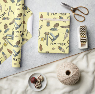 Papier Cadeau Motif de confection de mouches, matériaux et outil
