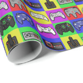 Papier Cadeau Motif de contrôleur Pixel Retro Rainbow Gamer (Coin rond)