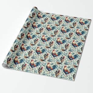 Papier Cadeau Motif de coq de ferme Retro