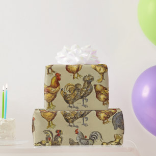 Papier Cadeau Motif de coq poulet vintage : Art de ferme