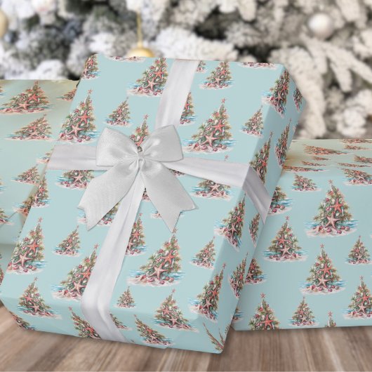 Papier Cadeau Motif de coque de l'arbre de Noël de plage