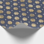 Papier Cadeau Motif de coque marine bleu et or (Coin)