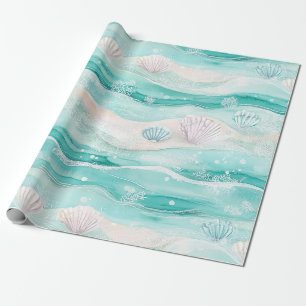 Papier Cadeau Motif de coquillages de plage estivale