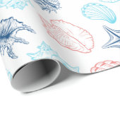 Papier Cadeau Motif de coquillages de plage tropicaux (Coin rond)