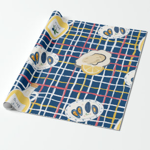 Papier Cadeau Motif de coquillages méditerranéens et d'huile d'o