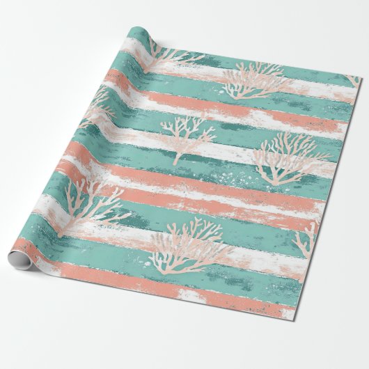 Papier Cadeau Motif de corail côtier d'été (Déroulé)
