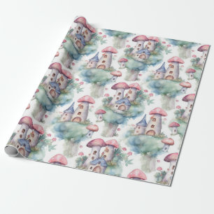 Papier Cadeau Motif de cottage champignon fantaisiste (10)