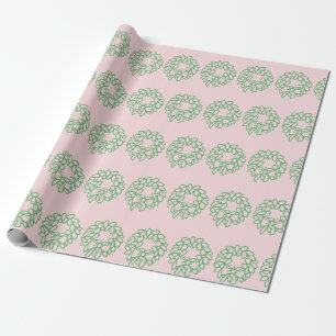 Papier Cadeau Motif de couronne de Noël rose et vert fantaisiste