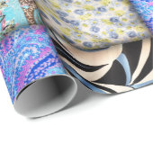 Papier Cadeau Motif de courtepointe Blue Faux (Coin rond)