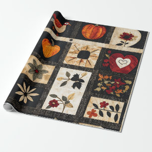 Papier Cadeau Motif de courtepointe d'art populaire d'automne