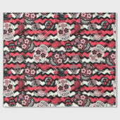 Papier Cadeau Motif De Crânes Et De Fleurs De Sucre (Plat)