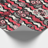 Papier Cadeau Motif De Crânes Et De Fleurs De Sucre (Coin)