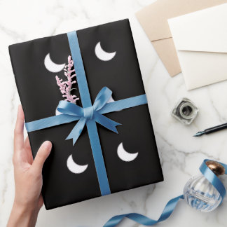 Papier Cadeau Motif de croissant de lune minimal sur fond noir