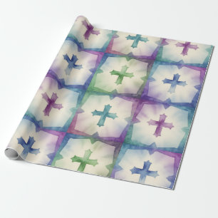Papier Cadeau Motif de croix abstrait foi aquarelle jolie