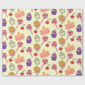 Papier Cadeau Motif de cupcake et bonbons mignons modernes (Plat)