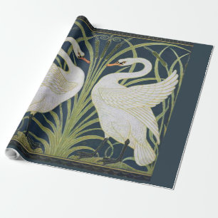 Papier Cadeau Motif de cygnes Art Nouveau : Impression de cygnes
