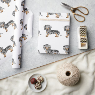 Papier Cadeau Motif de Dachshund à poil court panaché noir et fe