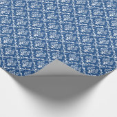 Papier Cadeau Motif de Damas Florales Blancs Et Bleus (Coin)