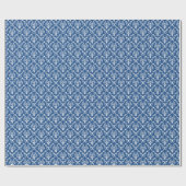 Papier Cadeau Motif de Damas Florales Blancs Et Bleus (Plat)