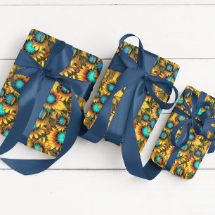 Papier Cadeau Motif de découpage rustique Tournesol sans joint