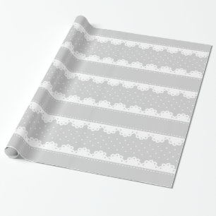 Papier Cadeau Motif de dentelle à pois gris et blanc