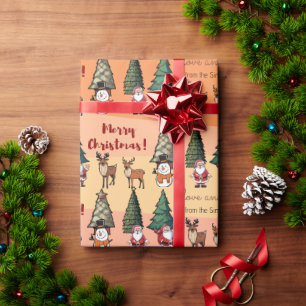 Papier Cadeau Motif de dessin animé de Noël - Bonhomme de neige