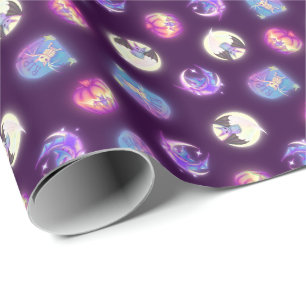 Papier Cadeau Motif de dessin coloré de chauves-souris d'Hallow