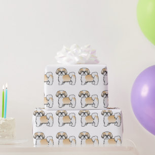 Papier Cadeau Motif De Dessin De Chien De Chien En Or Et Blanc S