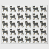 Papier Cadeau Motif De Dessin De Chien Noir Et Tan Shiba Inu (Plat)