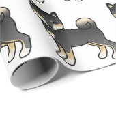 Papier Cadeau Motif De Dessin De Chien Noir Et Tan Shiba Inu (Coin rond)