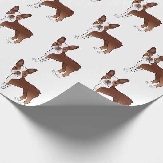 Papier Cadeau Motif de dessin de chien Red and White Boston Terr (Coin)