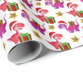 Papier Cadeau motif de dinosaure carrelé de Noël (Coin rond)
