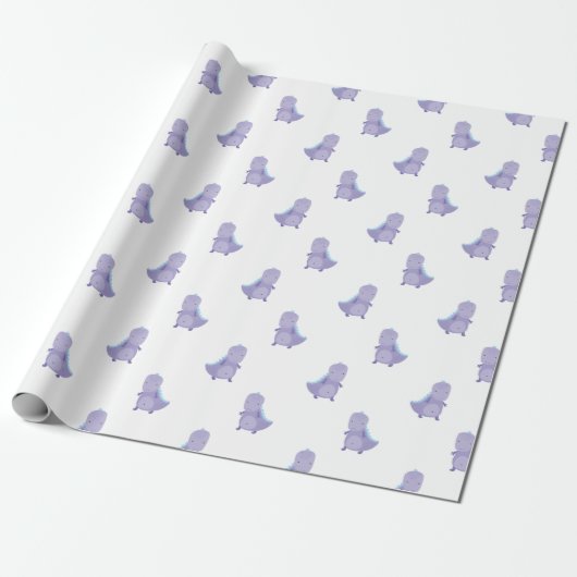 Papier Cadeau Motif de dinosaure de bébé bleu violet (Déroulé)