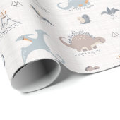 Papier Cadeau Motif de dinosaure de bébé garçon mignon pour douc (Coin rond)