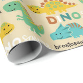 Papier Cadeau Motif de dinosaures colorés (Coin rond)
