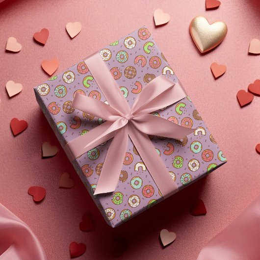 Papier Cadeau Motif de donut | Violet